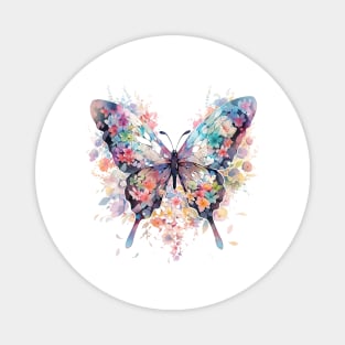 Floral Symphony: Vibrant Watercolor Butterfly in Detailed and Symbolic Illustration Magnet